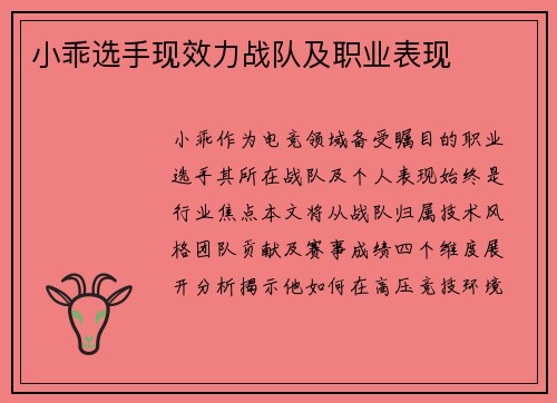 小乖选手现效力战队及职业表现