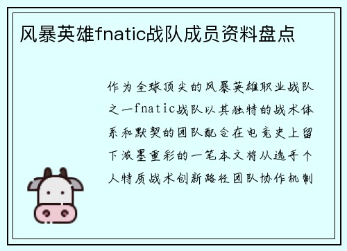 风暴英雄fnatic战队成员资料盘点