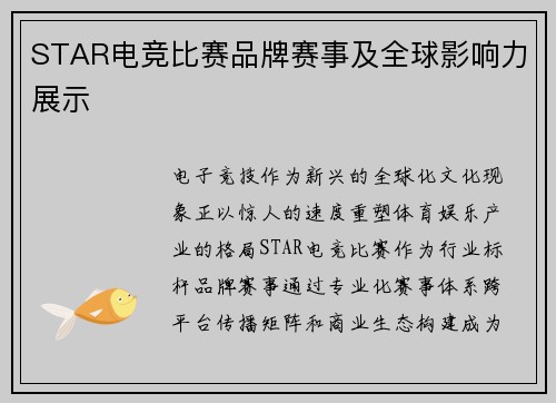 STAR电竞比赛品牌赛事及全球影响力展示